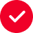 White checkmark symbol within a bright red circular background, indicating completion or success.