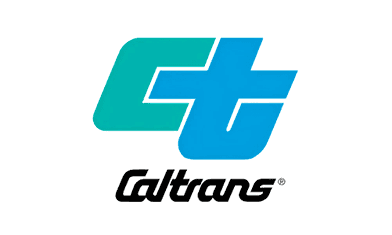 Caltrans logo with intertwined blue and teal 'C' and 'T' letters above 'Caltrans' text.