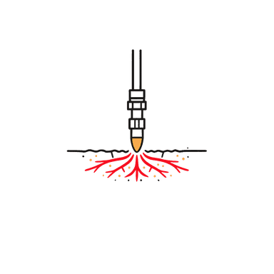 Stylized illustration of a plant's red root system below ground.