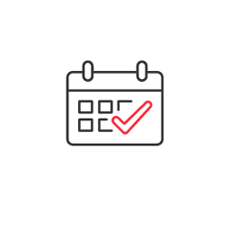 Calendar icon with a prominent red checkmark indicating completion or selection.