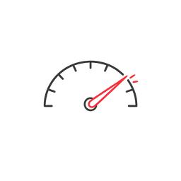 Gauge with a red needle indicating high speed or maximum performance.